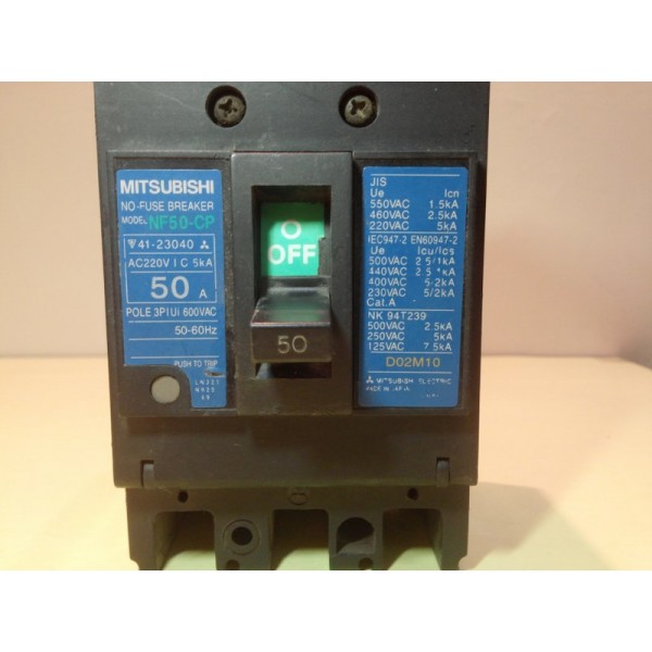 Circuit Breaker, NF50-CP, 50 A, 3 Pole, 600 V,  Mitsubishi 